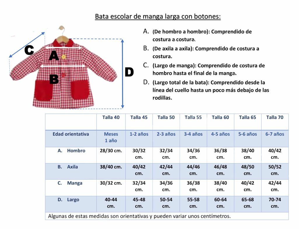 Bata personalizada estrella - Estampatya GUIA DE TALLAS BATAS COLE
