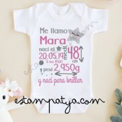 Body bebé personalizado con datos nacimiento