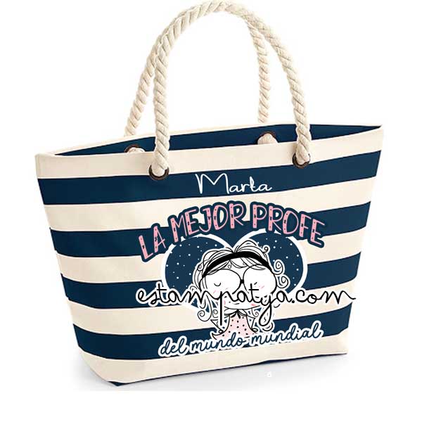 Bolsa playa personalizada la mejor profe del mundo - Estampatya bolsa la mejor profe del mundo