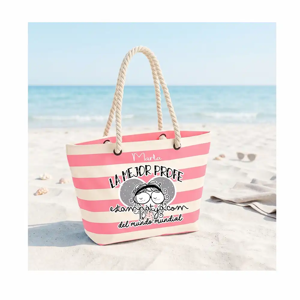 Bolsa playa personalizada la mejor profe del mundo - Estampatya Bolsa de playa personalizada la mejor profe del mundo, bolsa de playa para regalar a las profes
