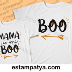 Camisetas mamá e hijo diseño “Boo” para Halloween – estampado de fantasma divertido en algodón