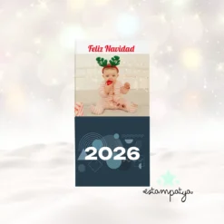 Calendario imán personalizado con foto y mensaje de Feliz Navidad 2026