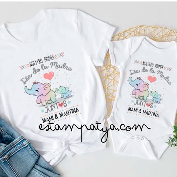Camisetas mamá "nuestro primer día de la madre elefantes" - Estampatya Camisetas mamá nuestro primer día de la madre elefantes