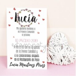 Invitación Comunión Niña corazones