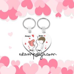 Llavero personalizado para parejas corazón doble