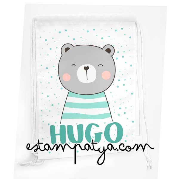 Mochila cuerdas personalizada osito a rayas - Estampatya Mochila cuerdas personalizada osito a rayas