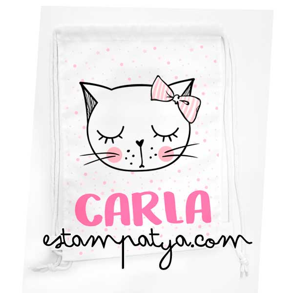 Mochila cuerdas personalizada gatita lazo - Estampatya Mochila cuerdas personalizada gatita lazo