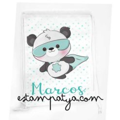 Mochila cuerdas personalizada panda superheroe