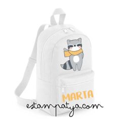 Mochila mini personalizada mapache - Estampatya Mochila mini personalizada mapache blanca