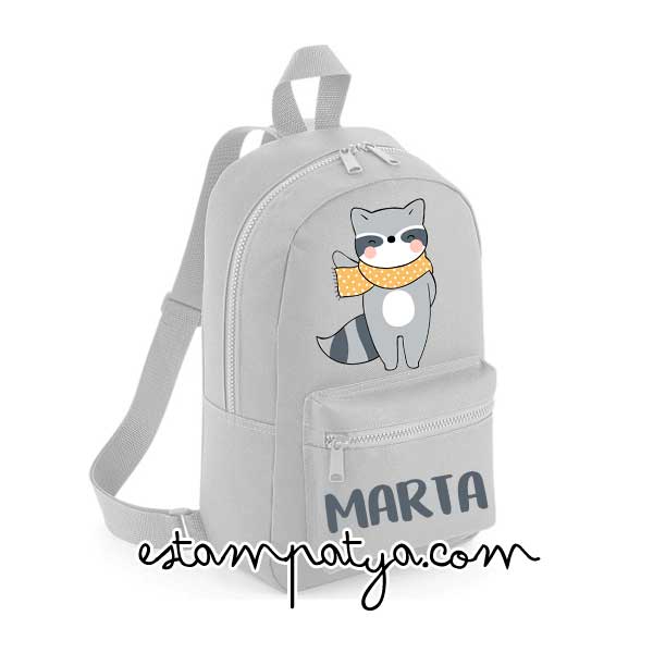 Mochila mini personalizada mapache - Estampatya Mochila mini personalizada mapache gris