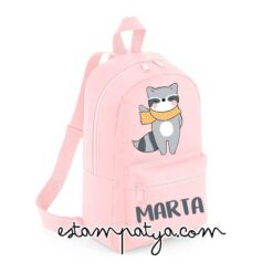 Mochila mini personalizada mapache - Estampatya Mochila mini personalizada mapache rosa