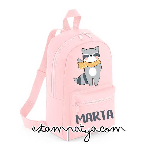 Mochila mini personalizada mapache - Estampatya Mochila mini personalizada mapache rosa