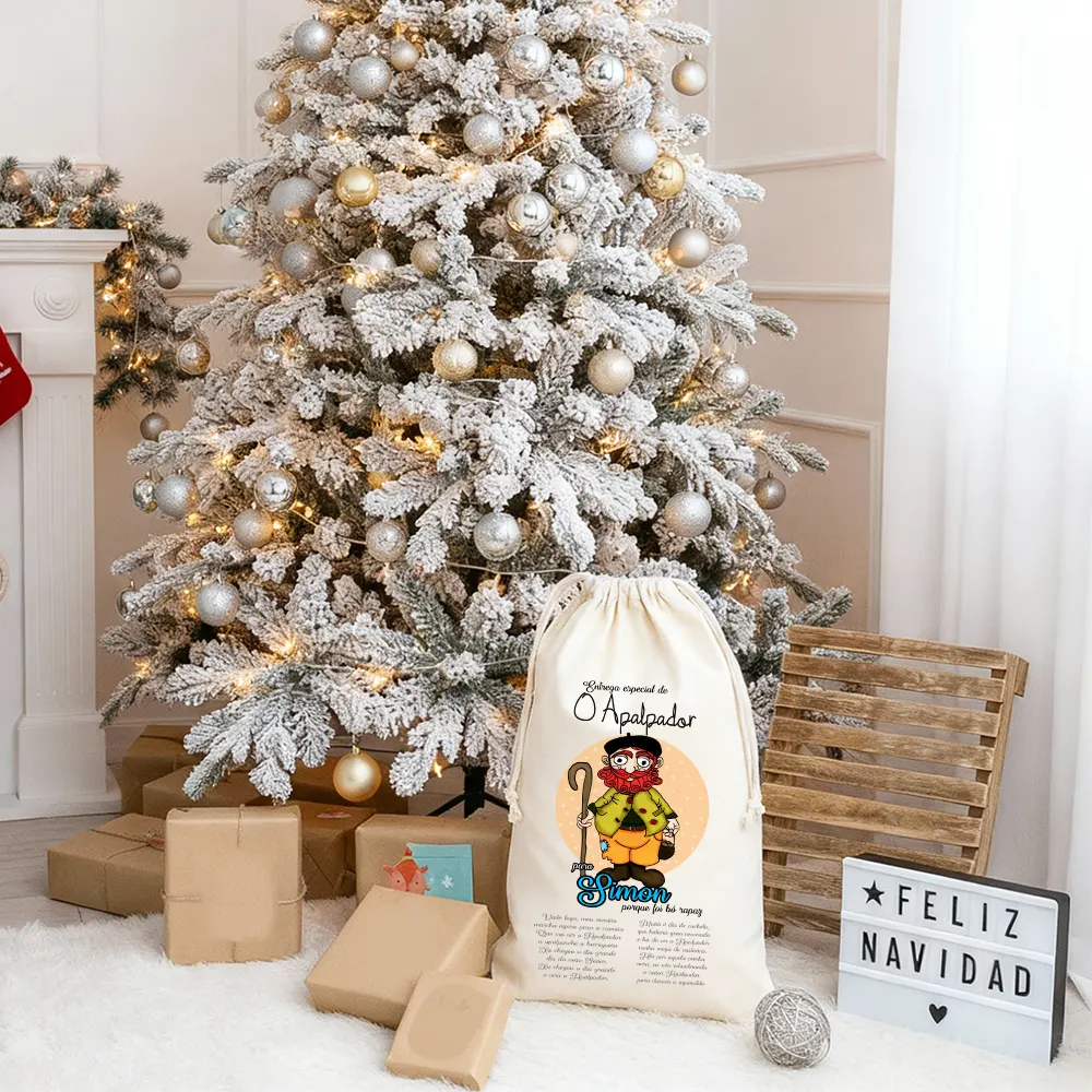 Saco Navidad O Apalpador personalizado - Estampatya Saco personalizado de Navidad con diseño del O Apalpador, personaje navideño gallego.