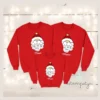 Sudaderas navideñas rojas de familia con diseño de Papá Noel personalizadas con nombres