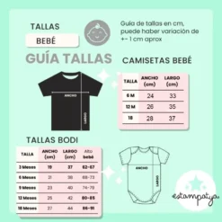 guia de tallas de camisetas y bodys de bebé para personalizar
