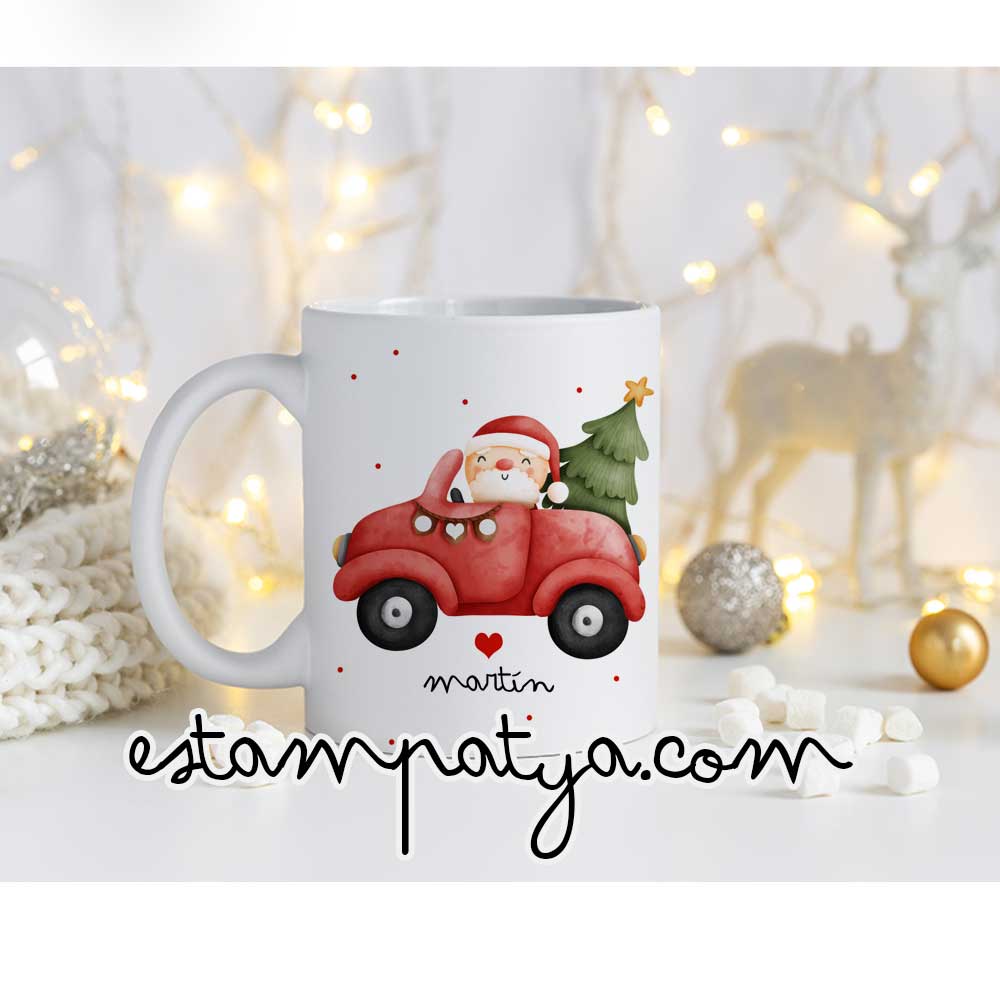 Taza personalizada coche papa noel - Estampatya Taza personalizada coche papa noel