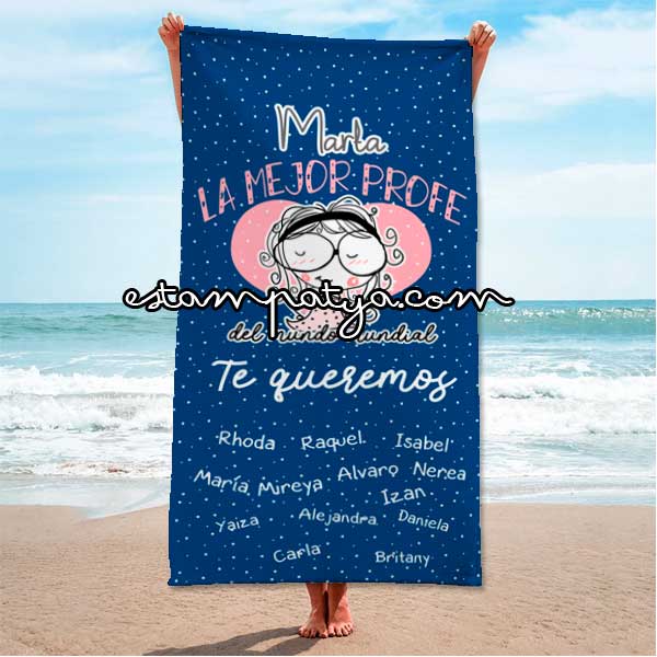 Toalla la mejor profe del mundo - Estampatya Toalla la mejor profe del mundo personalizada