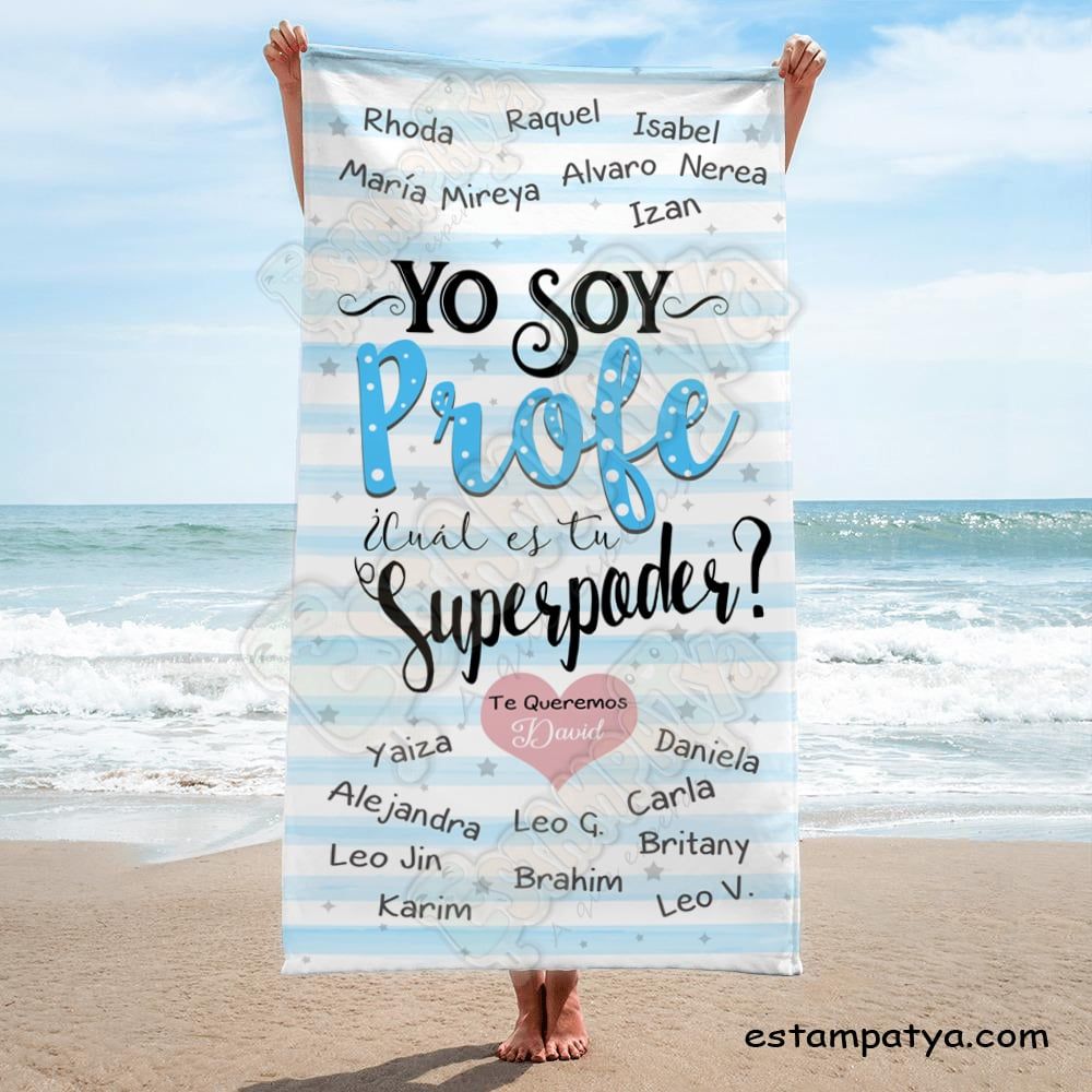 Toalla Profe personalizada yo soy profe cual es tu super poder - Estampatya Toalla Profe personalizada yo soy profe cual es tu super poder - Imagen 2
