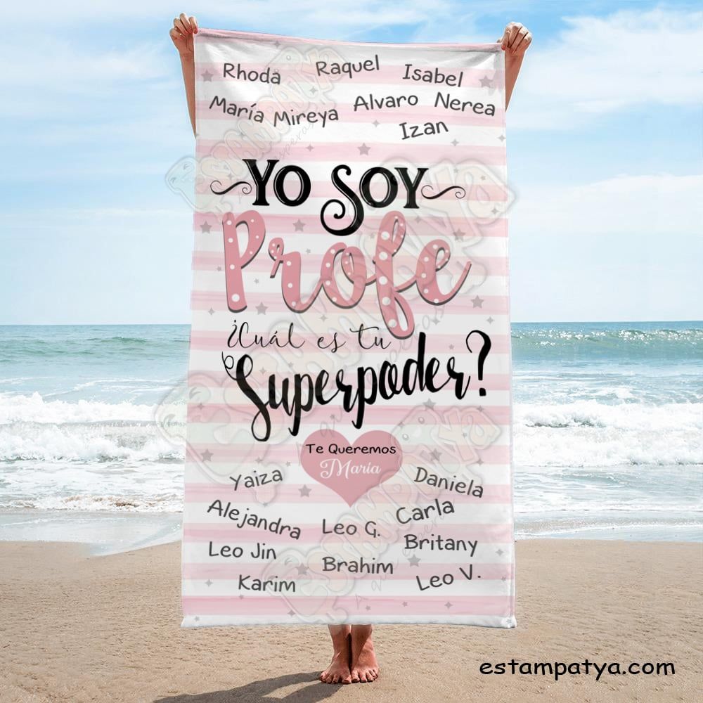 Toalla Profe personalizada yo soy profe cual es tu super poder - Estampatya Toalla Profe personalizada yo soy profe cual es tu super poder