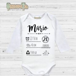 Bodi de bebé personalizado con sus datos de nacimiento