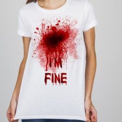 Camiseta blanca I’m Fine con estampado sangriento, ideal para Halloween