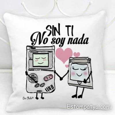 Cojin Sin ti no soy nada - Estampatya Divertido cojín para san valentín con diseño vintage de nintendo y cartucho con la frase " sin ti no soy nada"