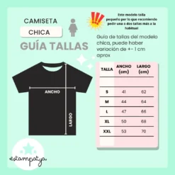 guía de tallas camiseta personalizada de chica