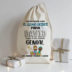 Saco de regalos Reyes Magos personalizado con nombre, de algodón ecológico color natural