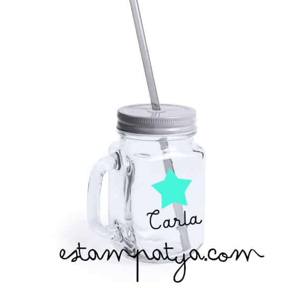 Vaso de Cristal con Pajita personalizado para eventos - Estampatya jarra de cristal personalizada para invitados