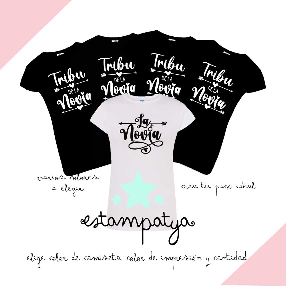 Camiseta despedida de soltera "La Tribu de la Novia" - Estampatya camisetas la tribu de la novia negras