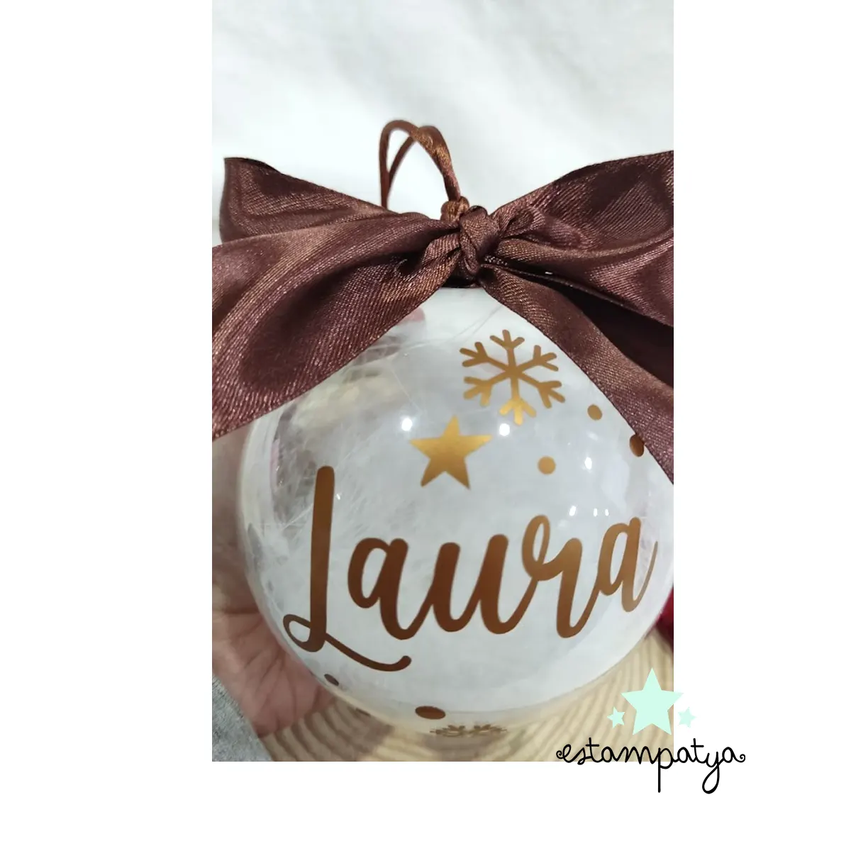 Bola Navidad plumas con nombre - Estampatya Bola Navidad plumas con nombre