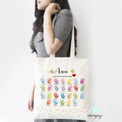 Bolsa profe diseño Manos personalizada para regalar a las profes