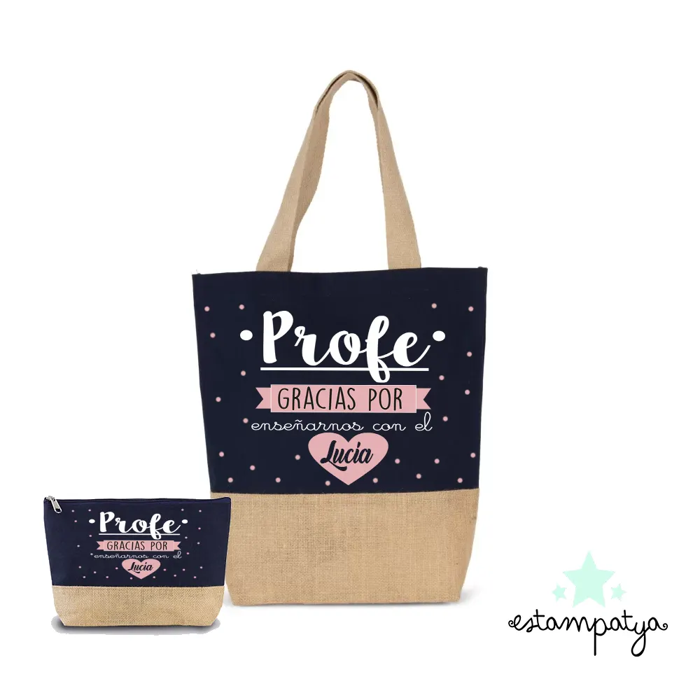 "Bolsa Profe gracias por enseñarnos con el corazón" - Estampatya bolsa profe gracias por enseñarnos con el corazón