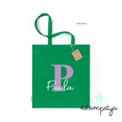 Bolsa con nombre e inicial para eventos verde