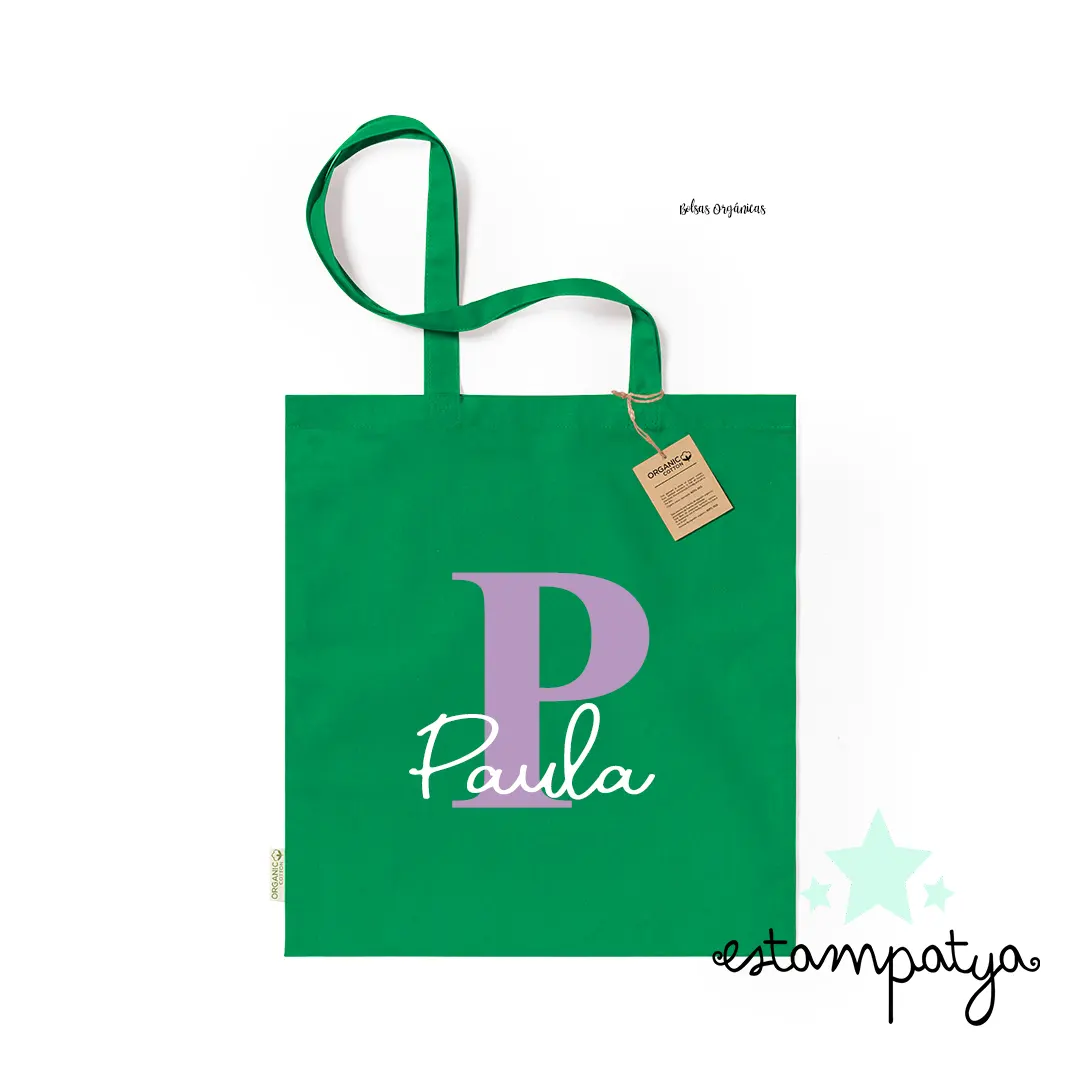 Bolsa con nombre e inicial para invitados - Estampatya Bolsa con nombre e inicial para eventos verde