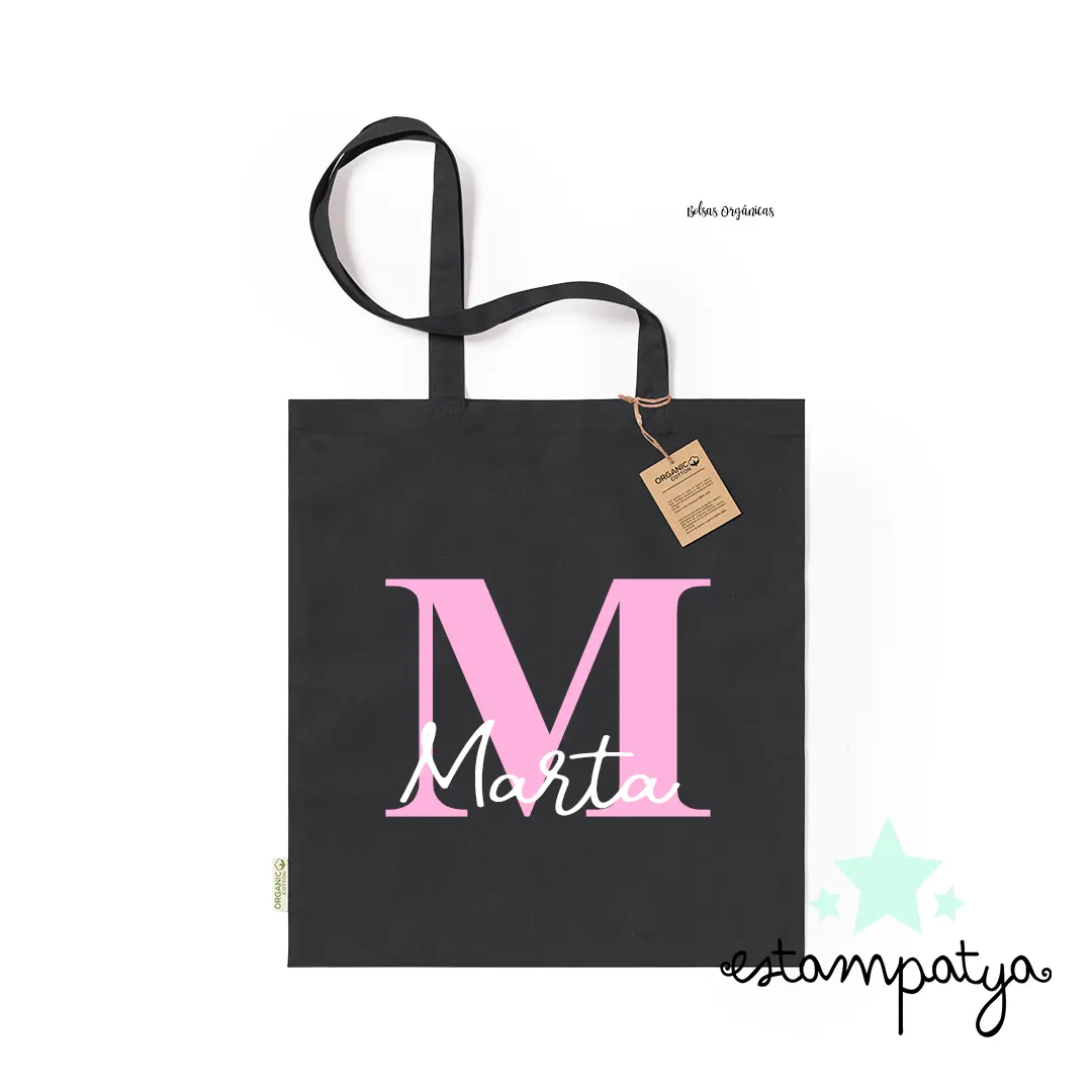 Bolsa con nombre e inicial para invitados - Estampatya Bolsa con nombre e inicial para invitados negro