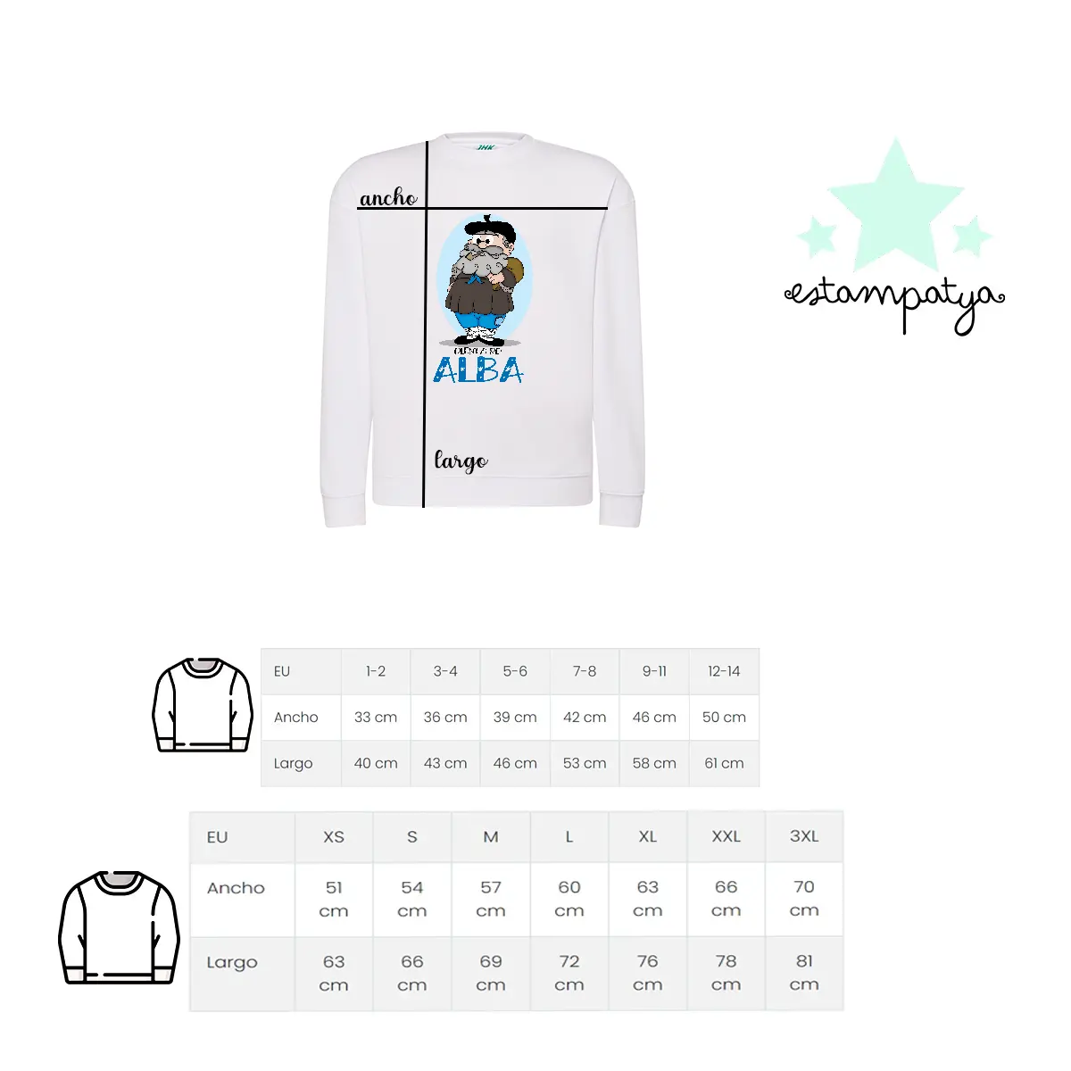 Sudadera personalizada Olentzero - Estampatya Sudadera personalizada Olentzero tallas