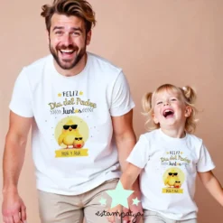 camisetas padre e hijo a juego con diseño de feliz día del padre personalizadas con el nombre de la hija o el hijo