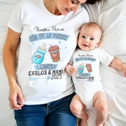 Camisetas "nuestro primer día de la madre café" azul