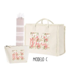 Pack playa nombre e inicial flores modelo c