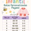BATA cole payaso + bolsa merienda a juego personalizada - Estampatya Batas personalizadas payaso guía de tallas