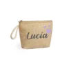 Monedero de yute personalizado con nombre Lucia y corazones lilas regalo invitados